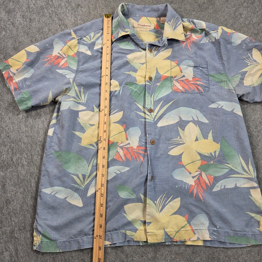 Tommy Bahama Camp Shirt Mens Blue Large Silk Tropical Floral Original - Picture 5 of 10